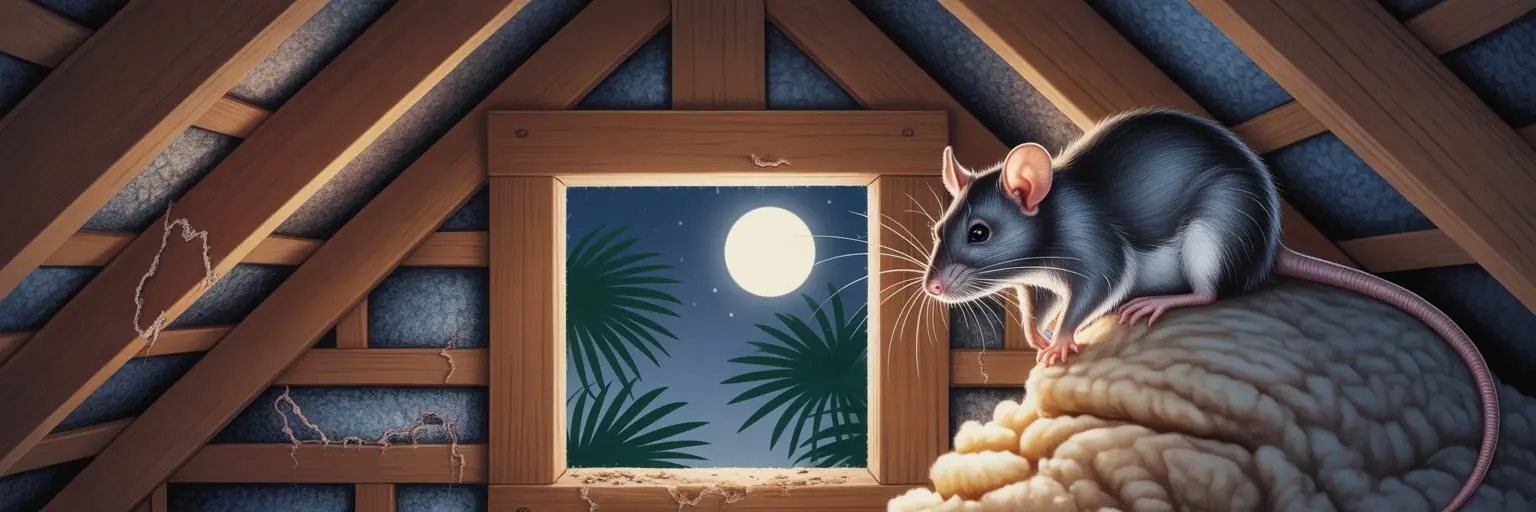 Rat in an attic at night