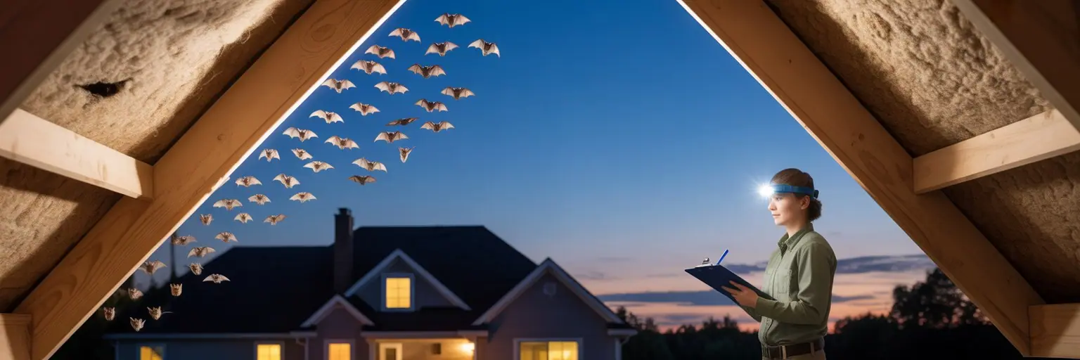 Inspector in an attic watching bats leave at dusk