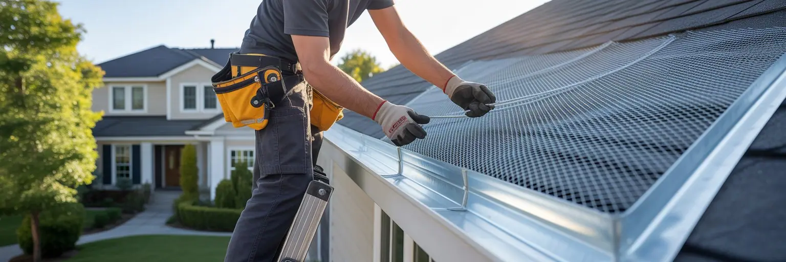 Technician installing gutter guards