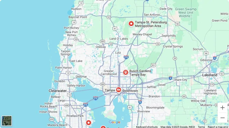 Map of the Tampa Bay area